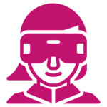 Pink icon of woman wearing virtual reality glasses